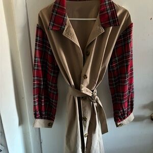 Plaid Sleeve Trench Coat